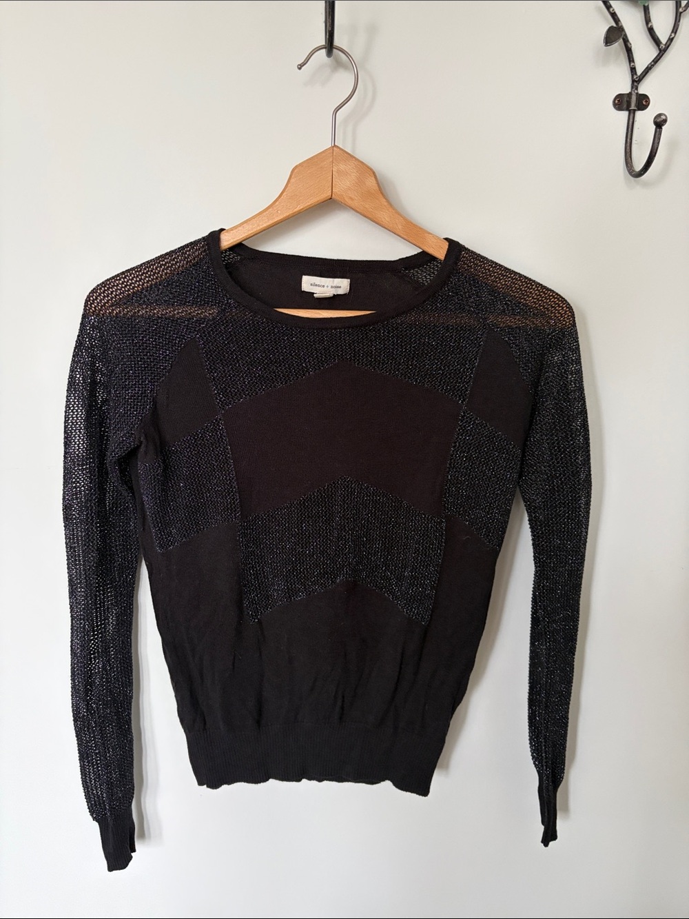 Silence + Noise Black Metallic Knit Long Sleeve Sweater